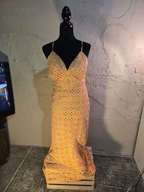 Koko + Mason Dress Orange Maxi Eyelet/Lace Bohemian Resort Medium NWT